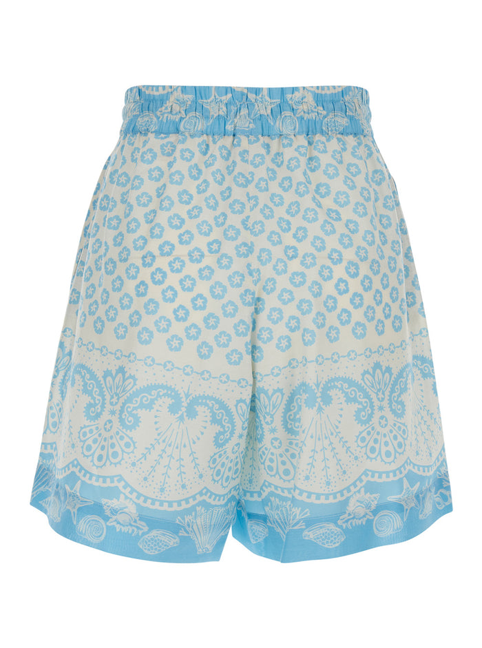 GINNY SHORTS Blue with side pockets in Cotton and Silk Women Light Bermuda