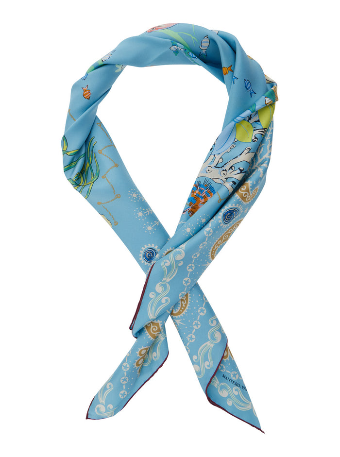 CORAL GARDEN SCARF Blue Silk Light Scarfs And Foulards