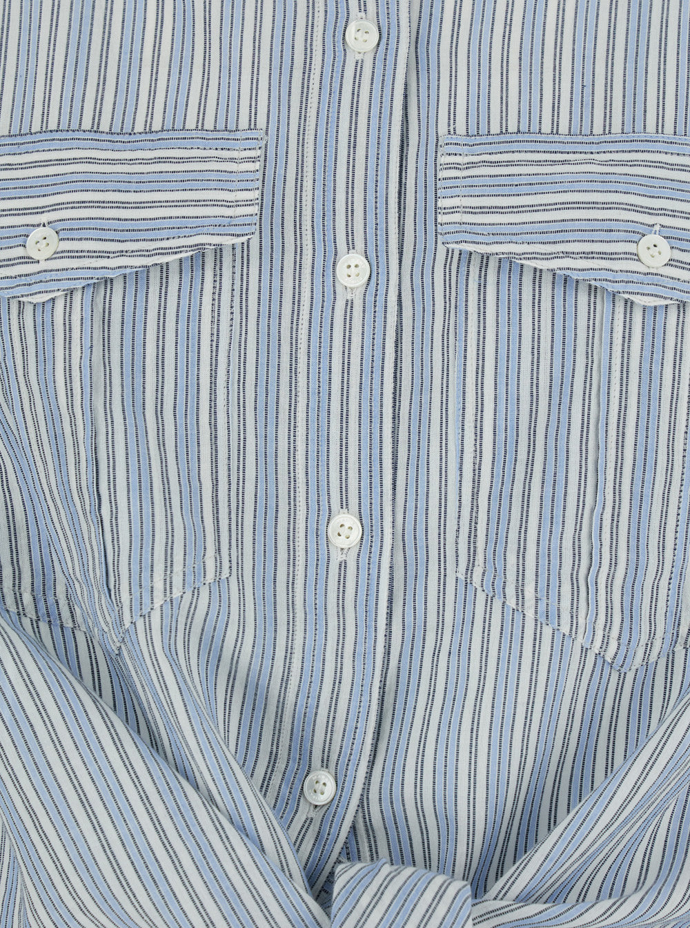 Shirt Nath with Bow on the Front and All-Over Striped Motif in Blue Cotton for Women Light Blouses