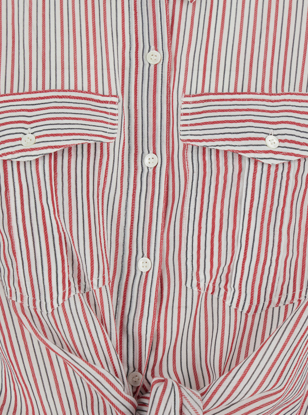 Shirt Nath with Bow on the Front and All-Over Stripe Motif in Red Cotton for Women Blouses