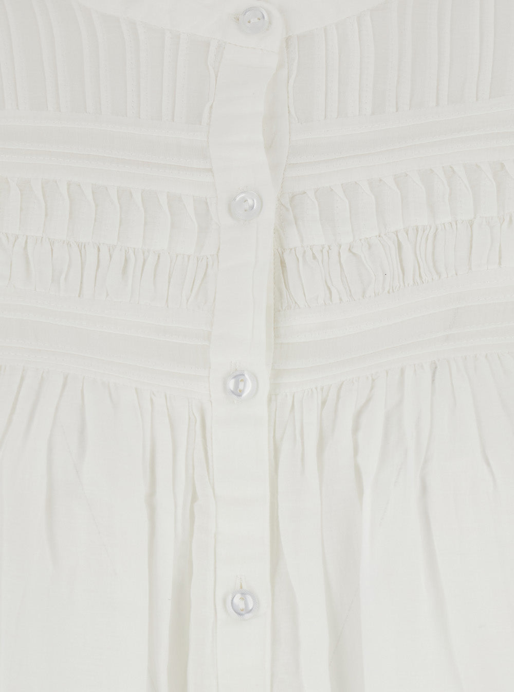 Dress Plalia with Pleated Inserts and Long Ruffled Sleeves in White Cotton Blend for Women Shirts Blouses