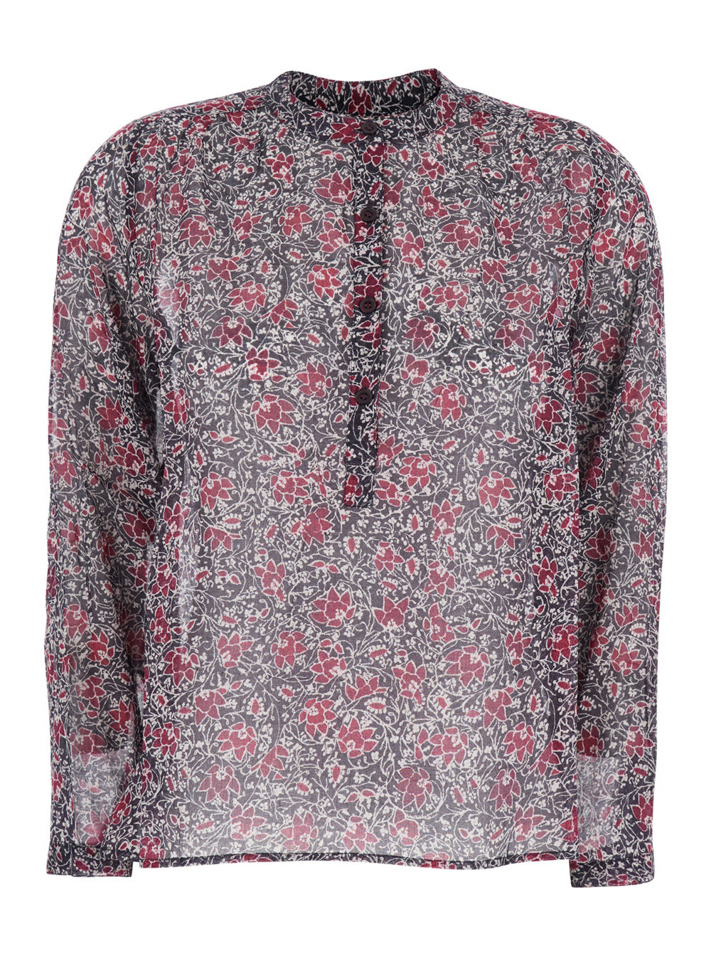 Maria Dress with Henley Neck and Buttons Floral Print in Purple for Women Violet Cotton Shirts Blouses