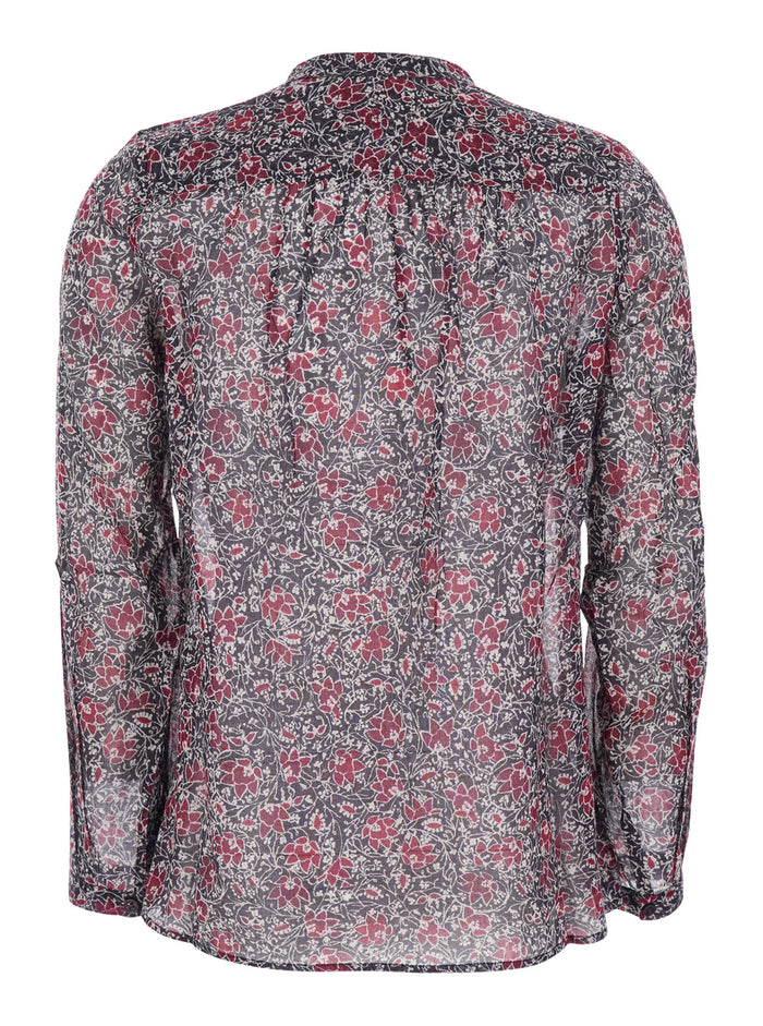 Maria Dress with Henley Neck and Buttons Floral Print in Purple for Women Violet Cotton Shirts Blouses