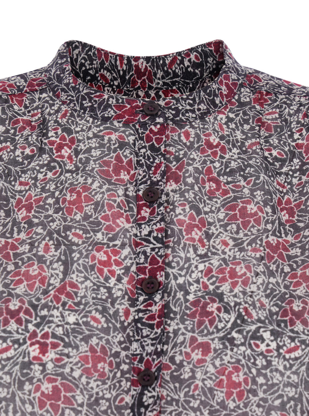 Maria Dress with Henley Neck and Buttons Floral Print in Purple for Women Violet Cotton Shirts Blouses