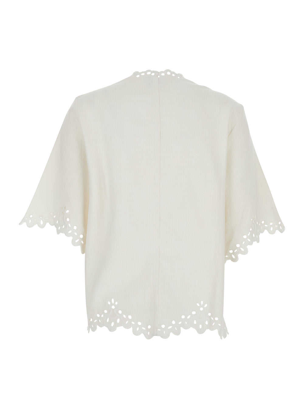 Shana Caftan with Cut-Out Details and Scalloped Hem in White Cotton for Women Shirts Blouses