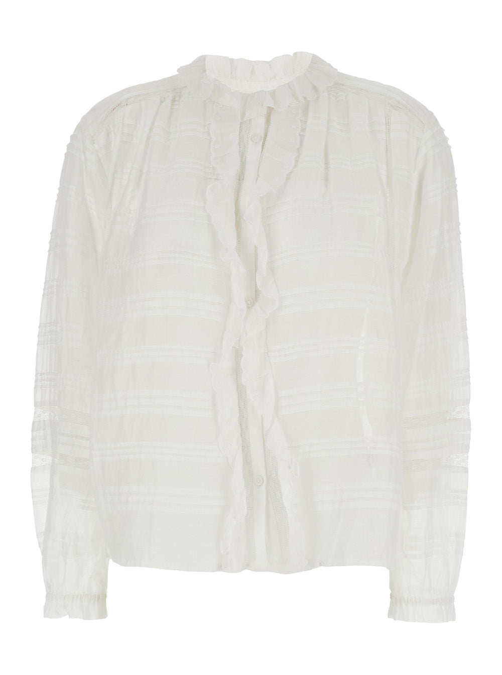 Blouse Peline with Choker Neckline and Details in Lace Cotton Pleats White Women Shirts Blouses