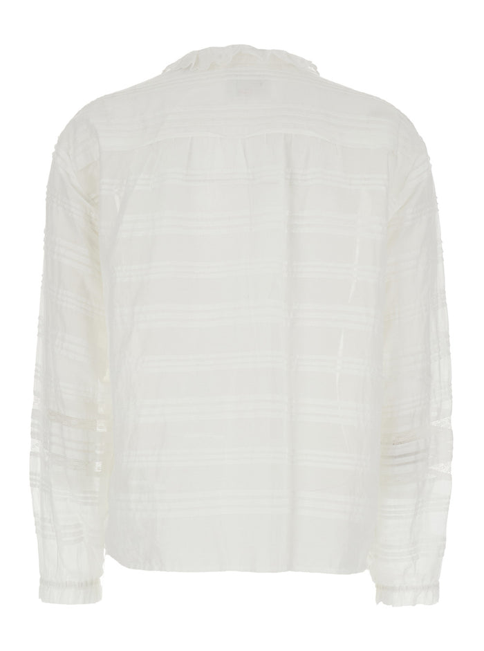 Blouse Peline with Choker Neckline and Details in Lace Cotton Pleats White Women Shirts Blouses