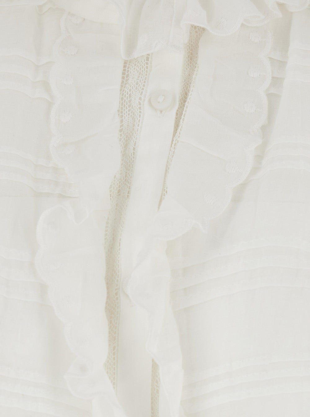 Blouse Peline with Choker Neckline and Details in Lace Cotton Pleats White Women Shirts Blouses