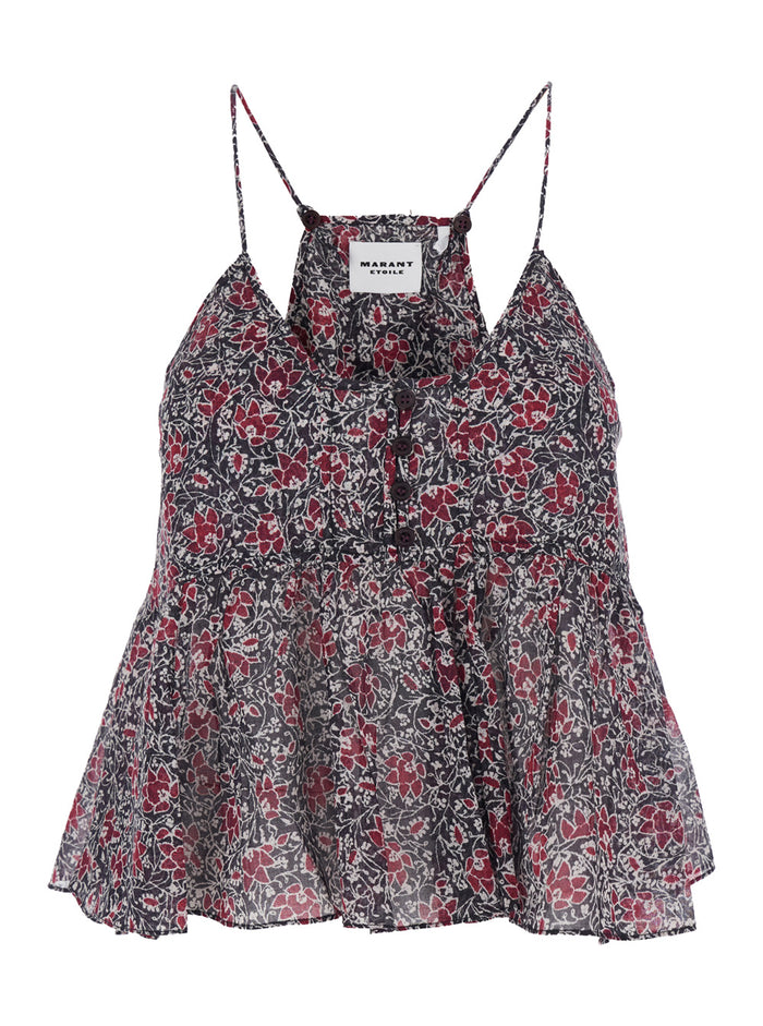 Top Lirhetta with Thin Straps and All-Over Floral Motif in Purple Cotton for Women Violet Tops