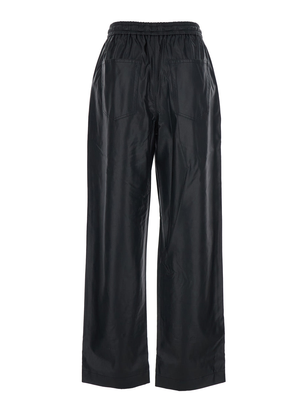 Nereane Pants with Elastic Waist and Ecoleather Pockets for Women Black Polyurethane Trousers
