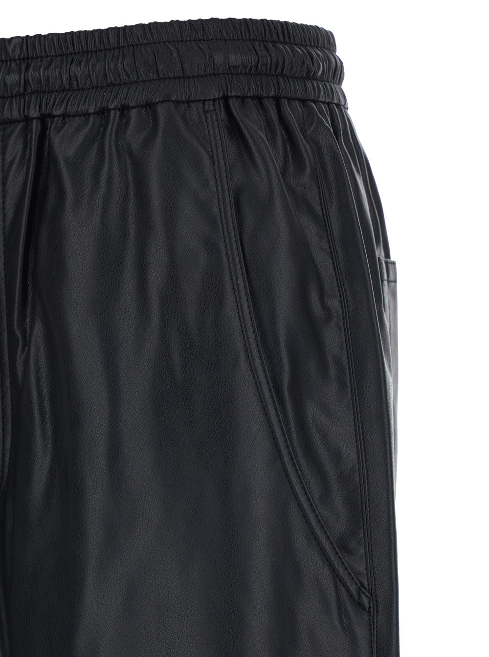 Nereane Pants with Elastic Waist and Ecoleather Pockets for Women Black Polyurethane Trousers