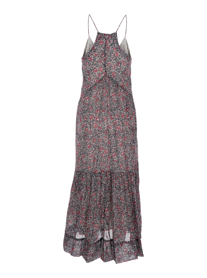 Long Dress Sabba with Straps and All-Over Multicolor Cotton Motif for Women Violet