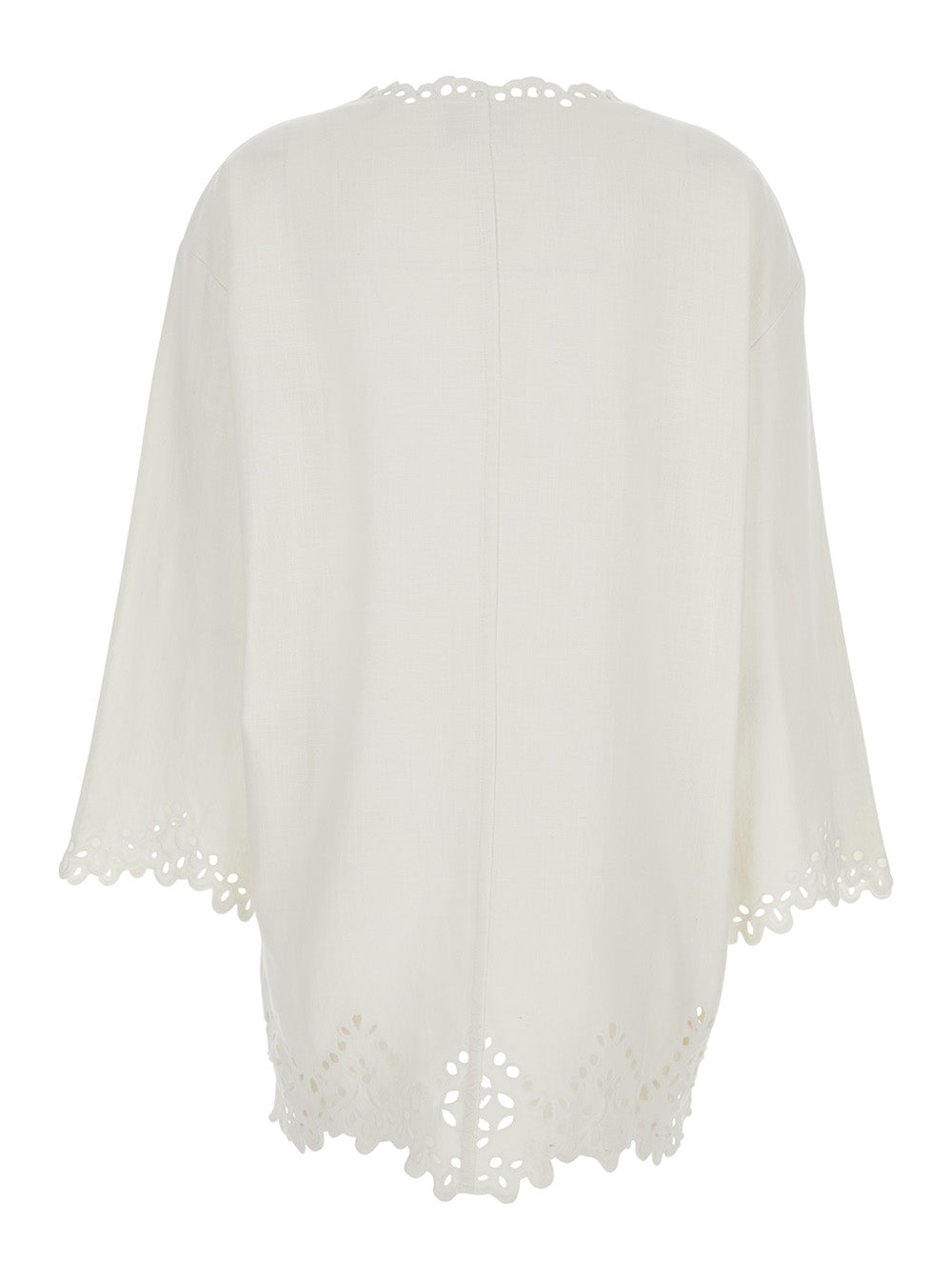 Dress Sherazade Crew Neck with Cut-Out Details and Scalloped Hem in White Cotton for Women Beachwear