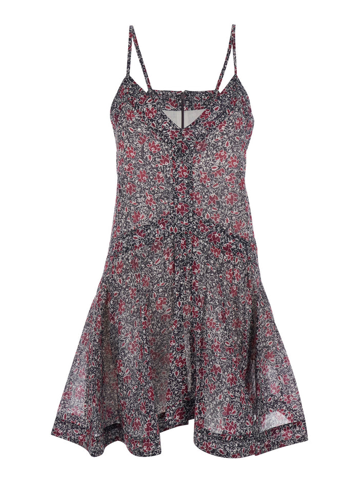 Dress Danielle with V-Neck and All-Over Floral Motif in Purple Cotton for Women Violet