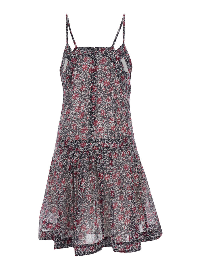 Dress Danielle with V-Neck and All-Over Floral Motif in Purple Cotton for Women Violet