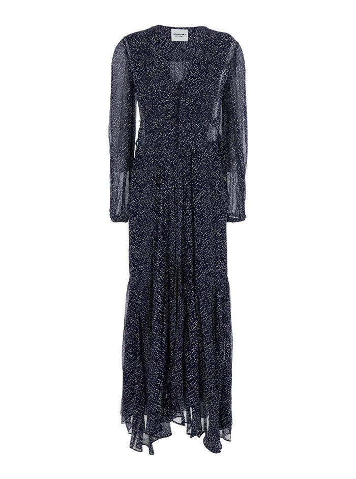 Midi Dress Briane with V-Neck and All-Over Polka Dot Motif in Blue Viscose for Women Blu Long