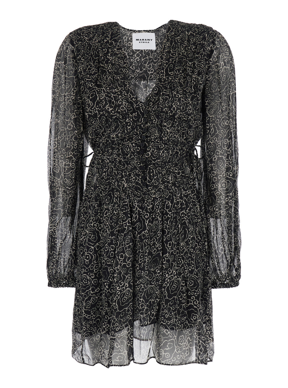 Dress Loriena With V-Neck And All-Over Print Black Fabric For Women