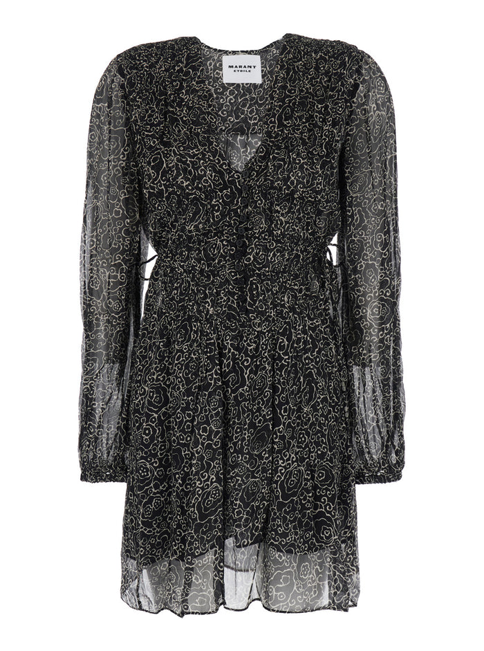 Dress Loriena With V-Neck And All-Over Print Black Fabric For Women