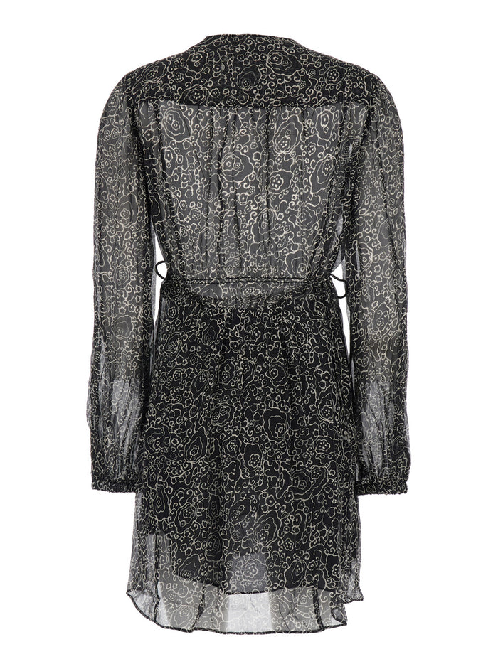 Dress Loriena With V-Neck And All-Over Print Black Fabric For Women