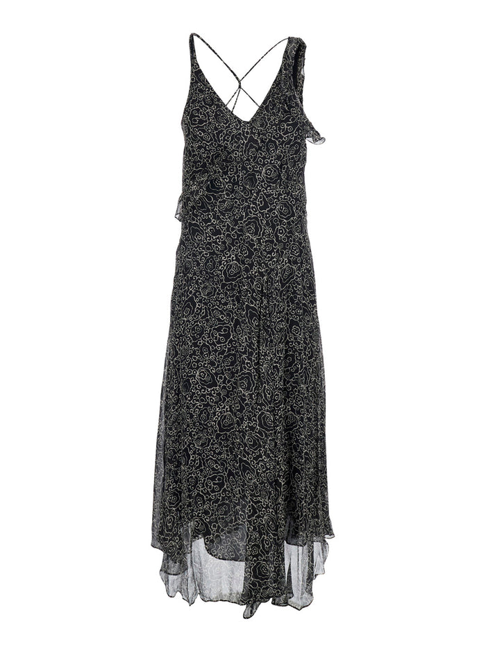 Long Dress LUXIE-GB Black with V-Neck and Sleeves in Viscose for Women