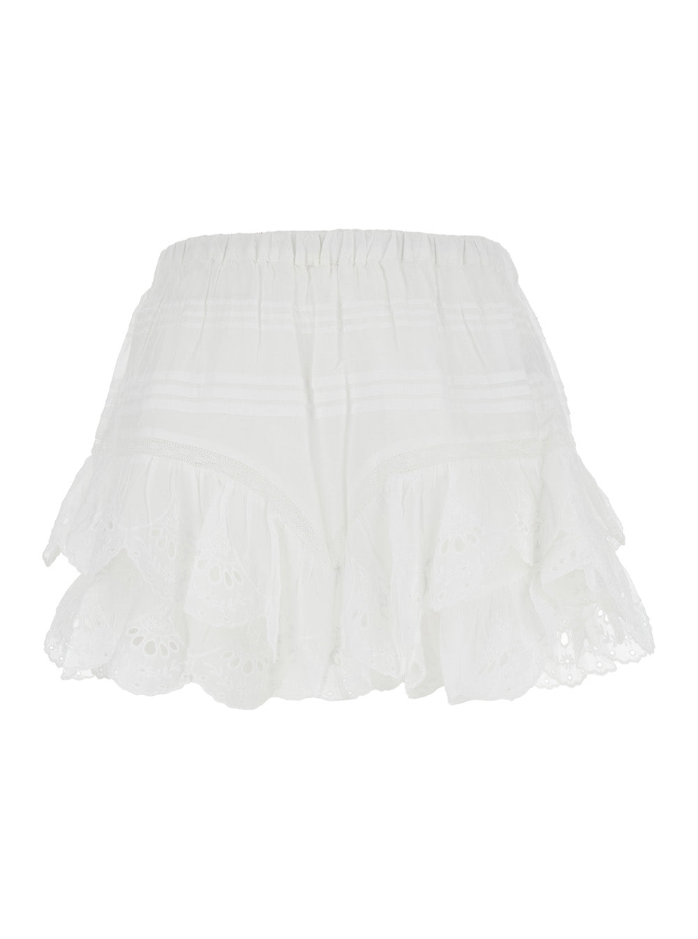 Jocadia White Shorts with Elasticated Waist and Lace Details in Cotton Woman Bermuda