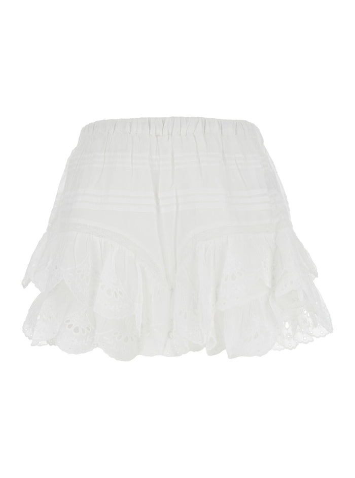 Jocadia White Shorts with Elasticated Waist and Lace Details in Cotton Woman Bermuda