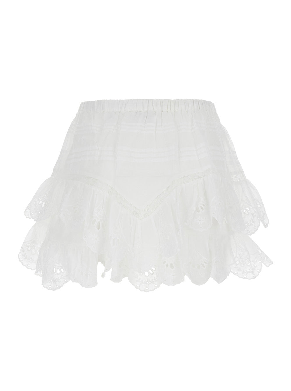 Jocadia White Shorts with Elasticated Waist and Lace Details in Cotton Woman Bermuda