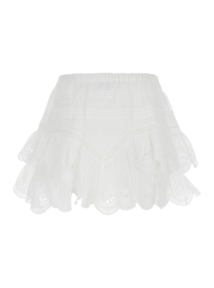 Jocadia White Shorts with Elasticated Waist and Lace Details in Cotton Woman Bermuda