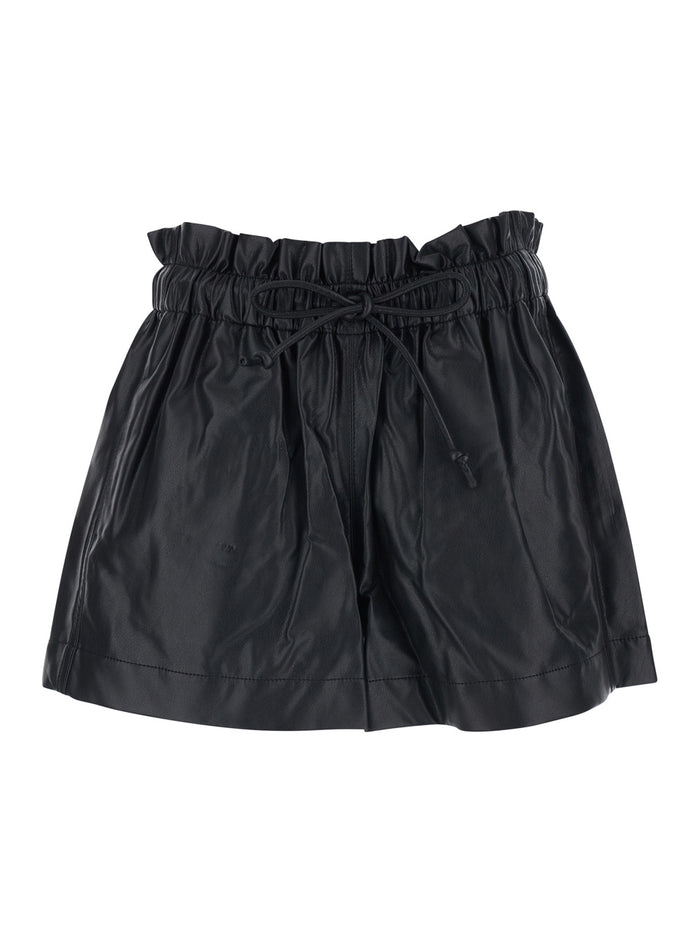 Black Ecoleather Naline Shorts with Drawstring Waist for Women And Bermuda