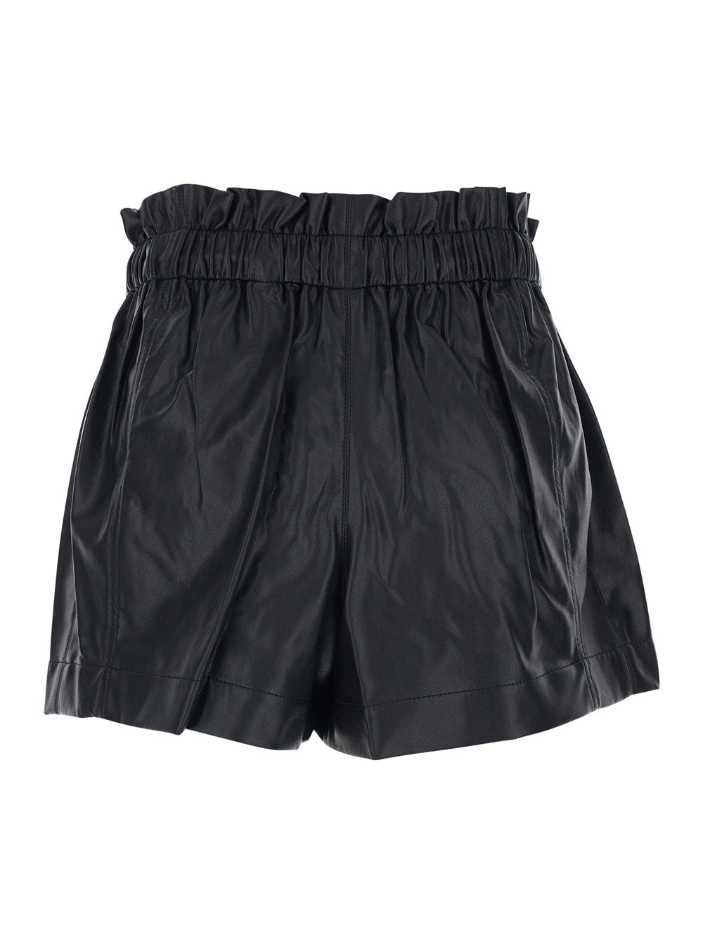 Black Ecoleather Naline Shorts with Drawstring Waist for Women And Bermuda