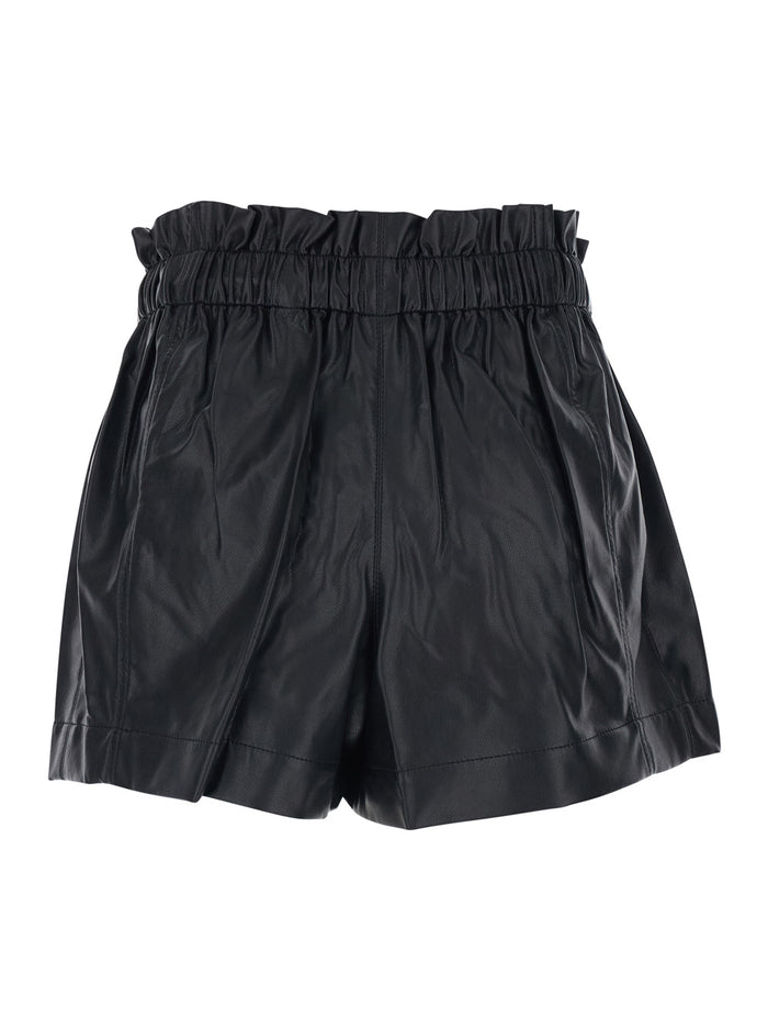 Black Ecoleather Naline Shorts with Drawstring Waist for Women And Bermuda