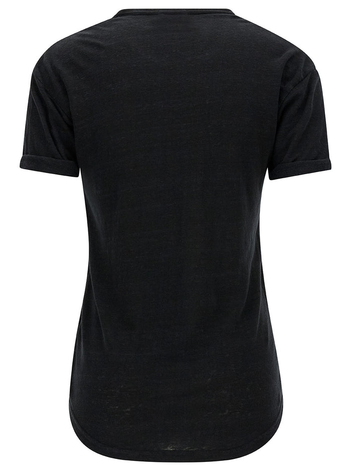 Black T-Shirt with Tone-on-Tone Logo Print in Linen for Women Polyester Tshirts And Polo Shirts