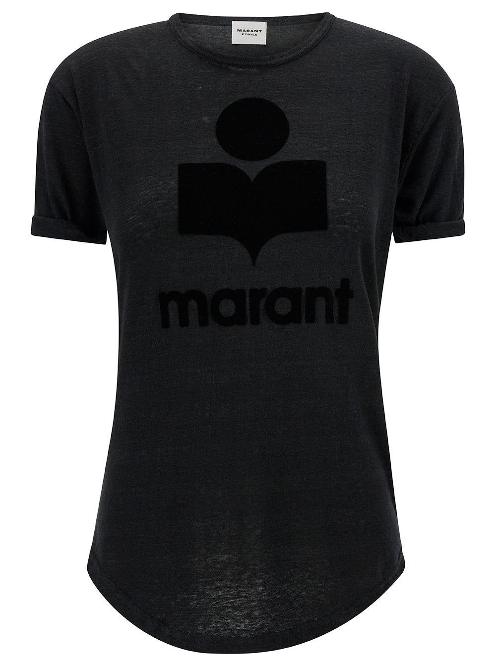 Black T-Shirt with Tone-on-Tone Logo Print in Linen for Women Polyester Tshirts And Polo Shirts