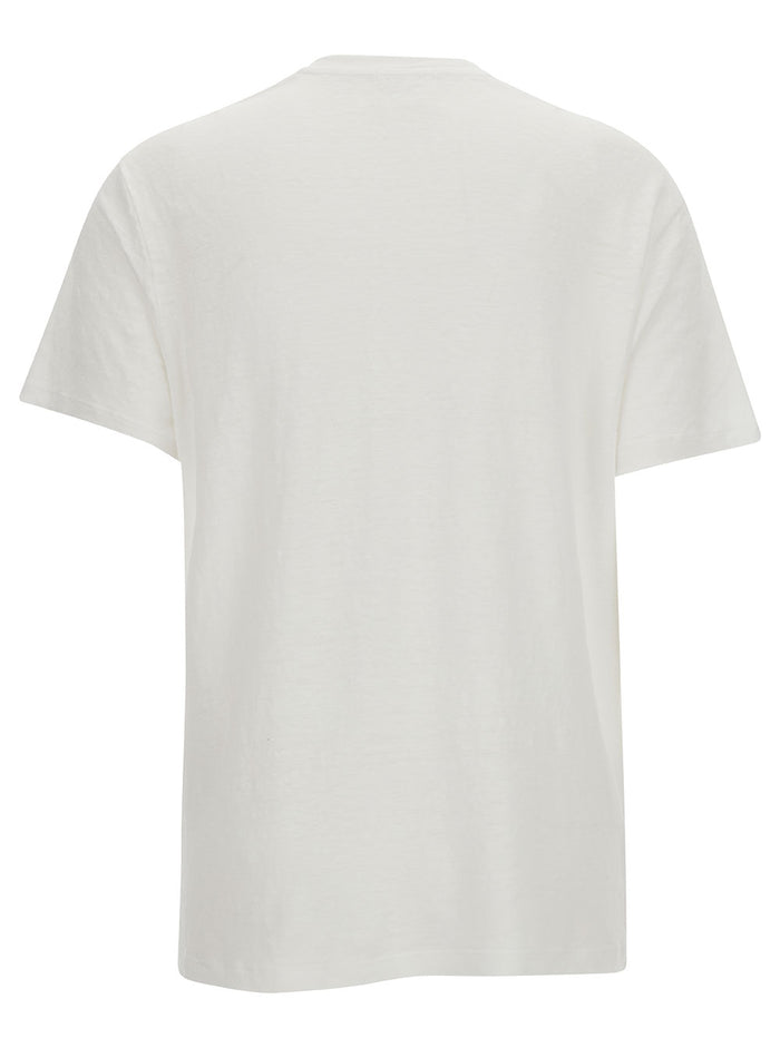 White T-Shirt with Contrast Logo Print in Linen for Women Tshirts And Polo Shirts
