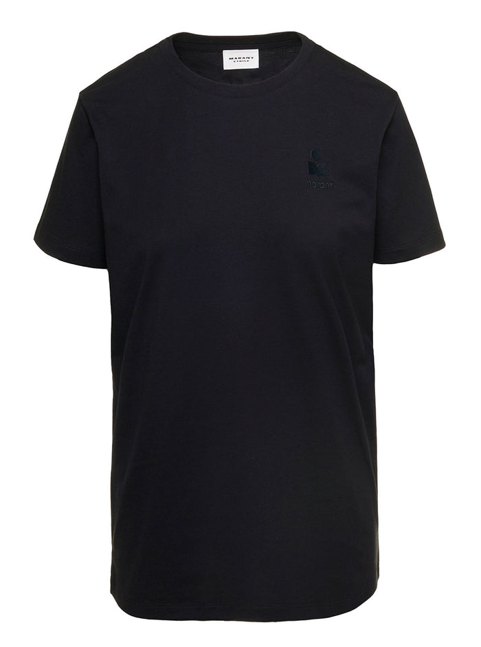 Black T-Shirt with Logo Embroidery in Cotton Jersey for Women Tshirts And Polo Shirts