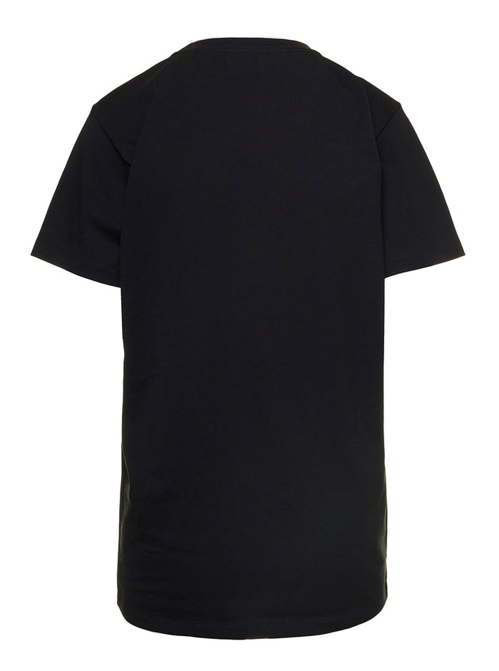 Black T-Shirt with Logo Embroidery in Cotton Jersey for Women Tshirts And Polo Shirts