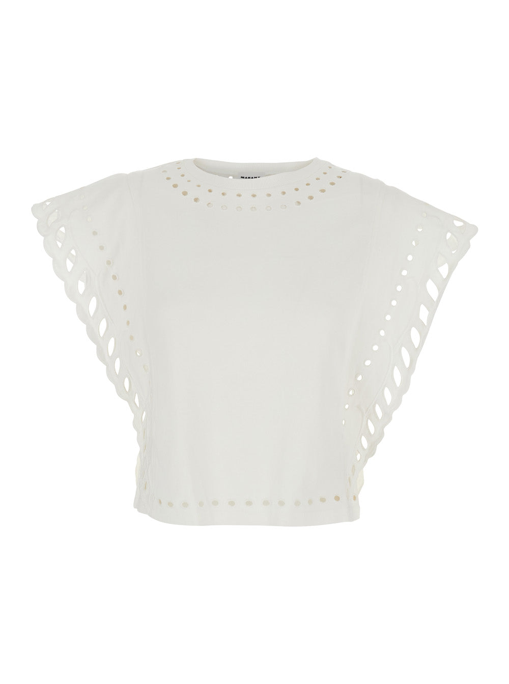 Odyle Crew Neck Top with Cut-Out Details in White for Women Tops