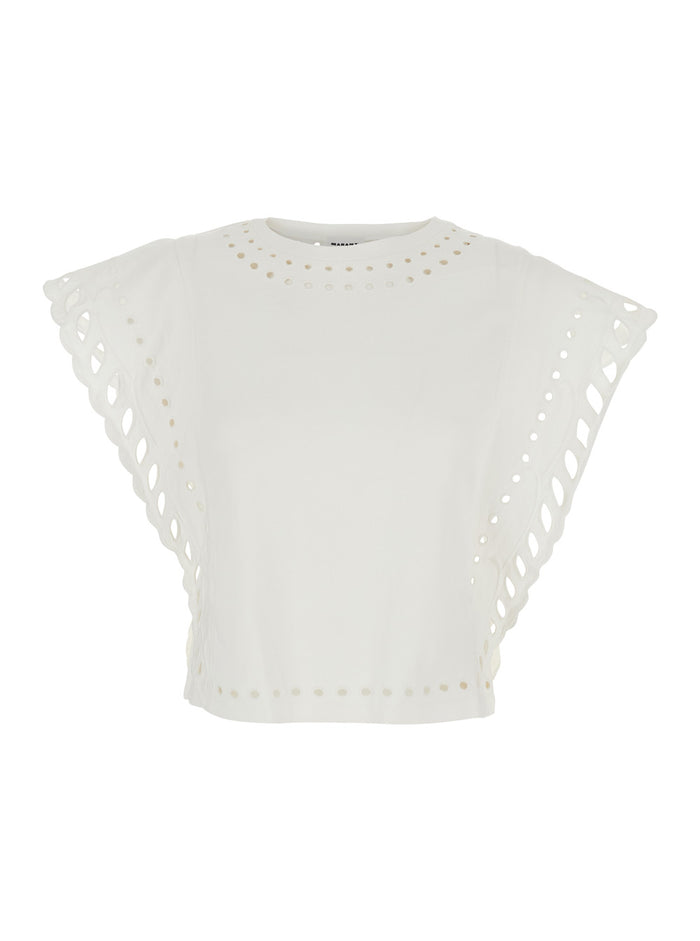 Odyle Crew Neck Top with Cut-Out Details in White for Women Tops