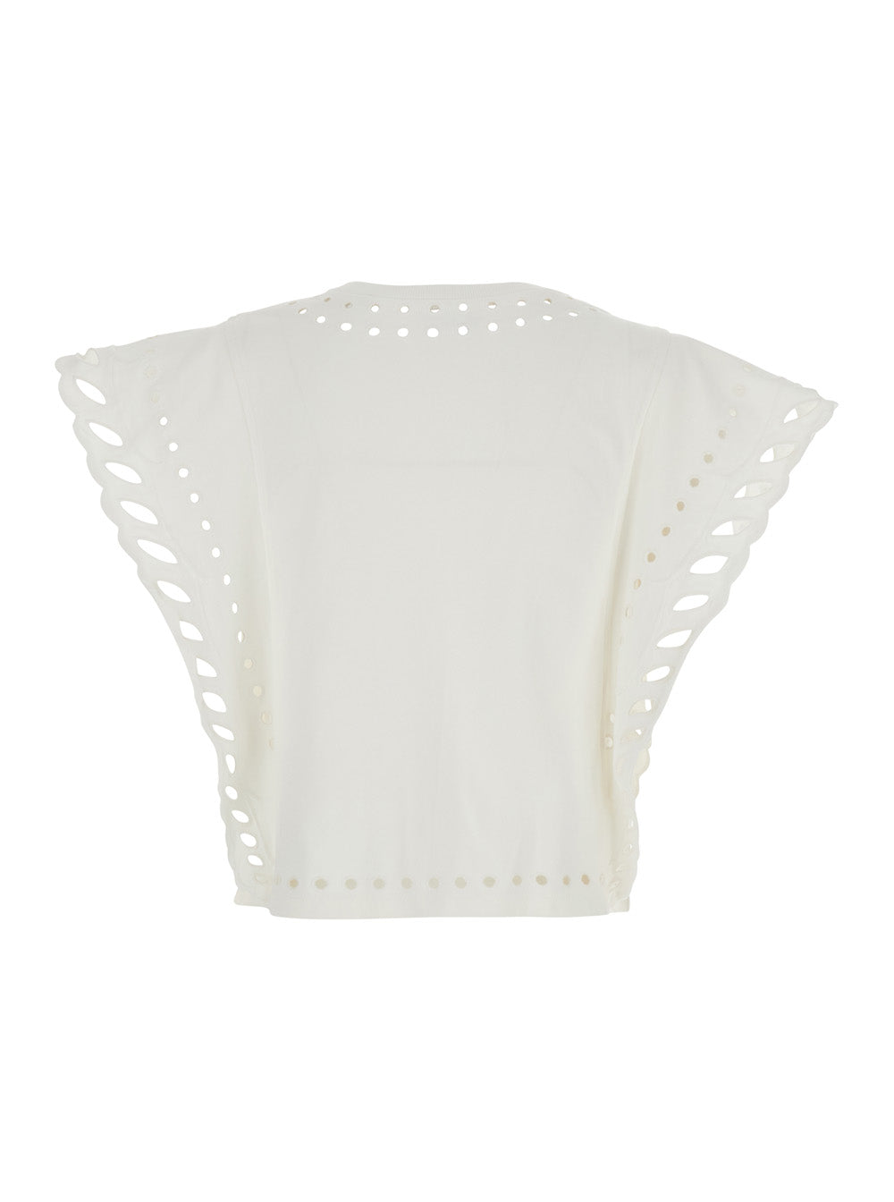 Odyle Crew Neck Top with Cut-Out Details in White for Women Tops