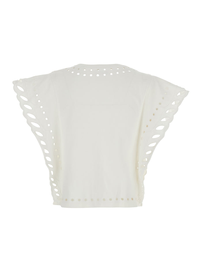 Odyle Crew Neck Top with Cut-Out Details in White for Women Tops