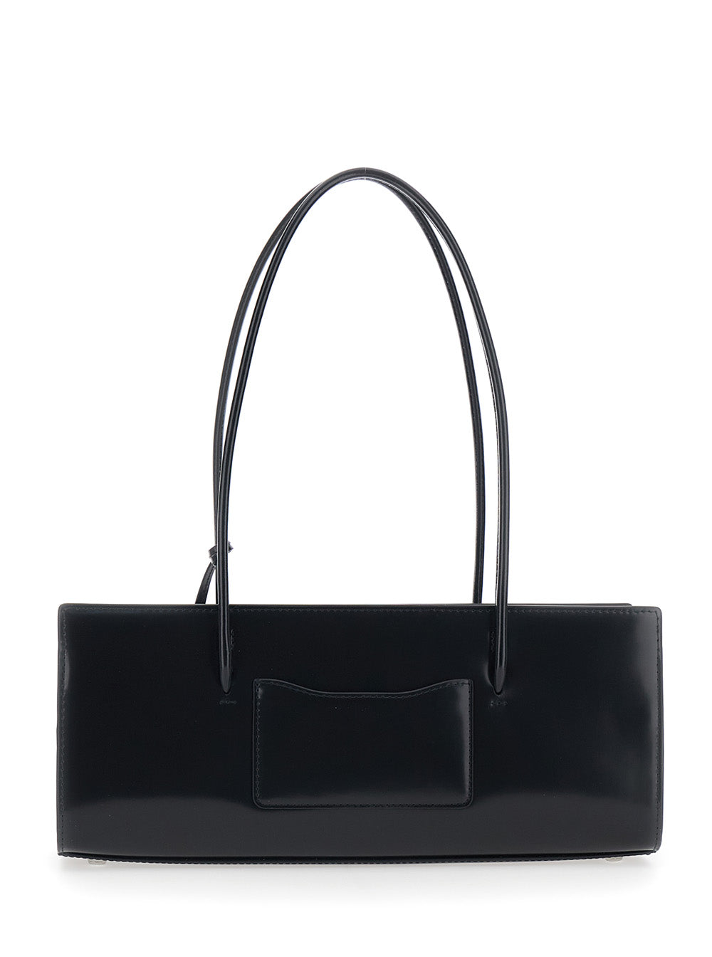 Shoulder Bag The Mirror Satchel with Logo on Front and Leather Flower Charm for Women Black Cow