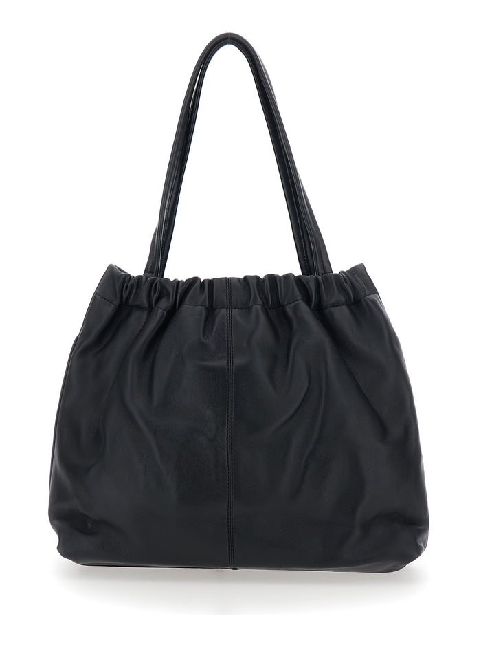 Shoulder Bag The Tote with Chain Detail and Drawstring Closure in Black Leather for Women Lamb