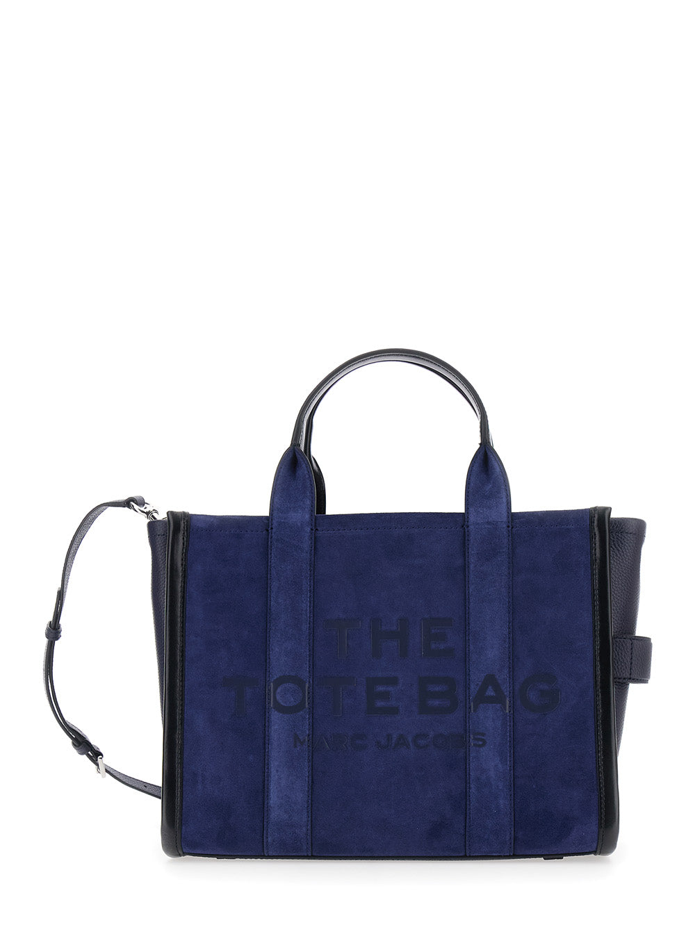 Handbag The Medium Tote with Logo Lettering on Front and Adjustable Removable Suede Strap Blue Women Blu Cow Leather Hand Bags