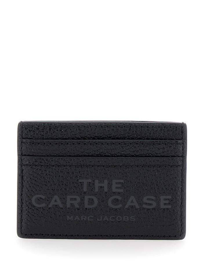 Black Leather Logo Card Holder with Slot for Women Products