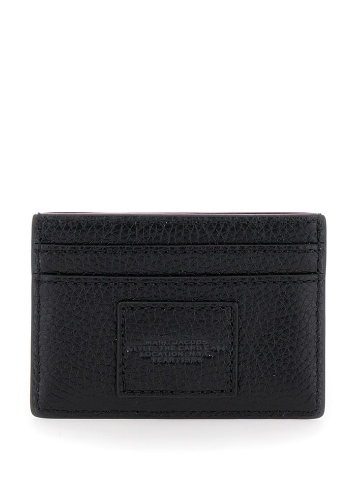 Black Leather Logo Card Holder with Slot for Women Products
