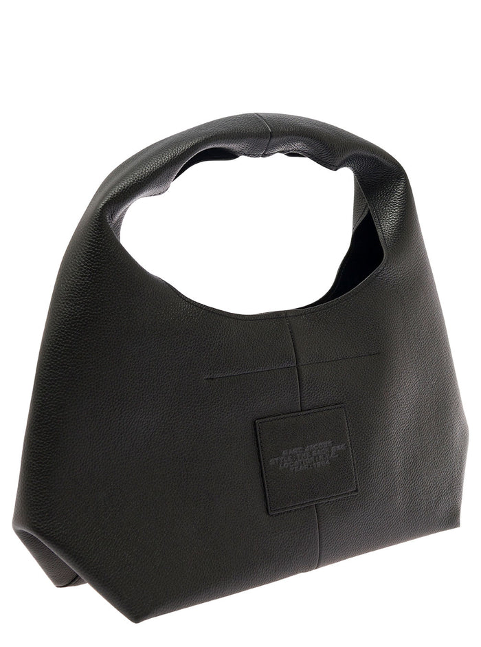 Shoulder Bag The Sack with Logo Embossed in Black Pebbled Leather for Women Cow