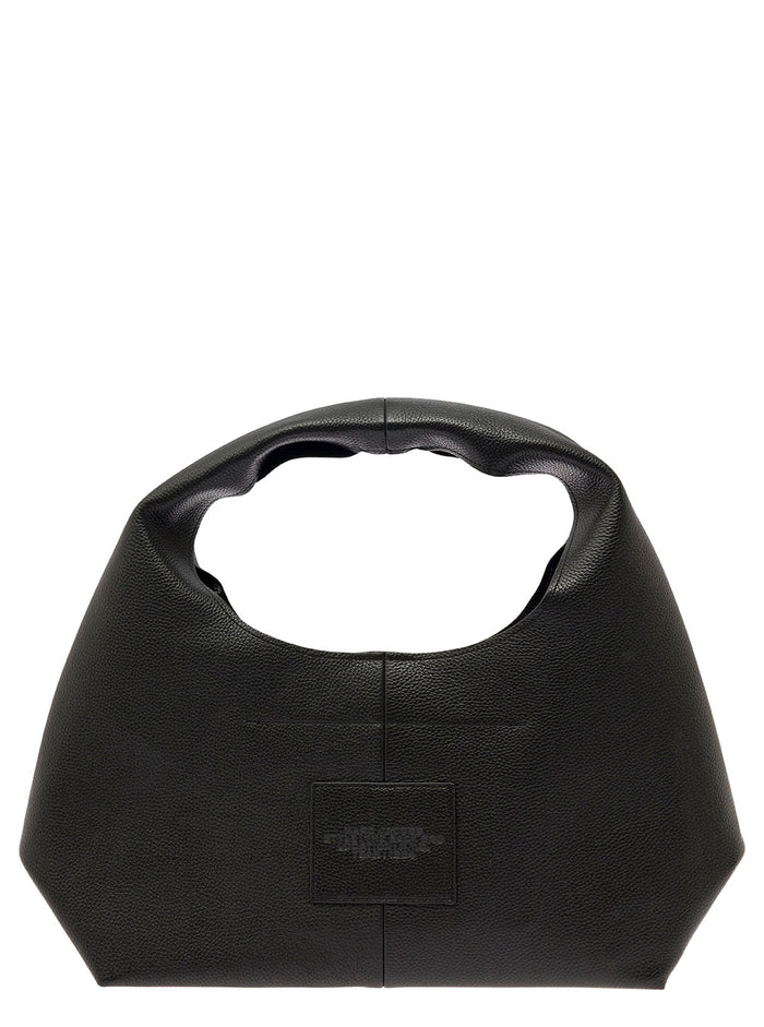 Shoulder Bag The Sack with Logo Embossed in Black Pebbled Leather for Women Cow