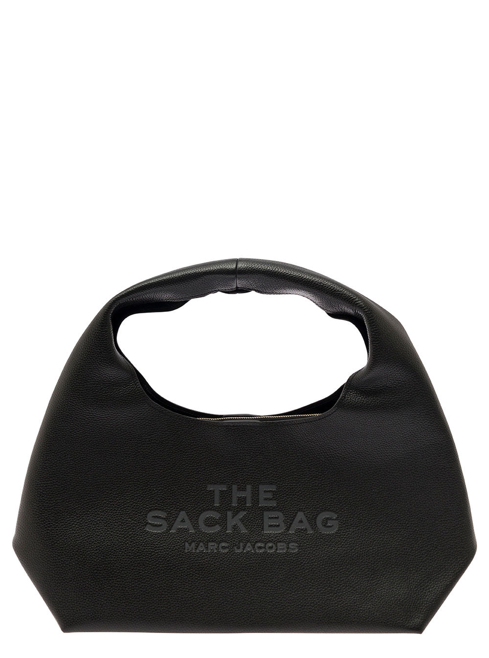 Shoulder Bag The Sack with Logo Embossed in Black Pebbled Leather for Women Cow