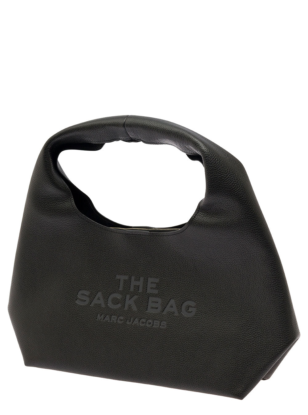 Shoulder Bag The Sack with Logo Embossed in Black Pebbled Leather for Women Cow