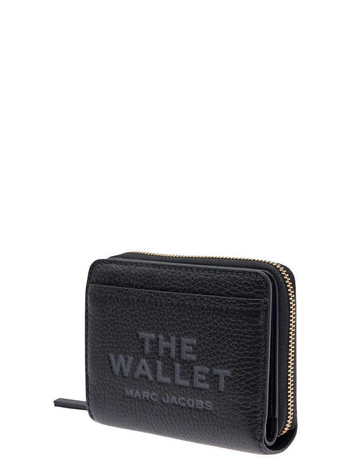 Wallet The Mini with Engraved Logo on Front in Black Pebbled Leather for Women Products